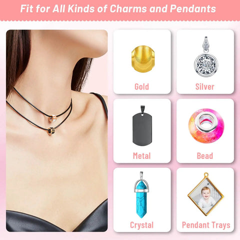 Model wearing Fifty Pack Waxed Cotton Necklace Cords With Clasp 24 Inch Bulk Good Value For Jewelry Making Charms Pendants Beading