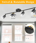 Matte Black 4 Light Track Lighting Kit With Adjustable Heads Ceiling Spotlight Fixture installed in a room with window light