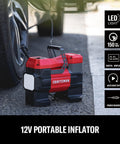 12V Tire Inflator Portable Air Compressor With Digital Gauge Auto Shut Off LED Light shown inflating a car tire