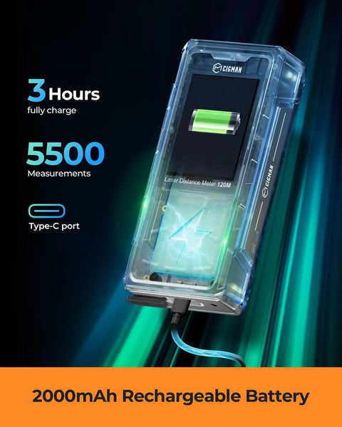 Green Beam Laser Measuring Tool With 393 Feet Outdoor Range, A Real Handy Tool For Quick Readings, Accurate To One Sixteenth Inch, Bright 4x Green Laser, Durable Handheld Tape Measure For Roofs, Decks, Landscaping And Renovations, 2000mAh battery, Type-C port