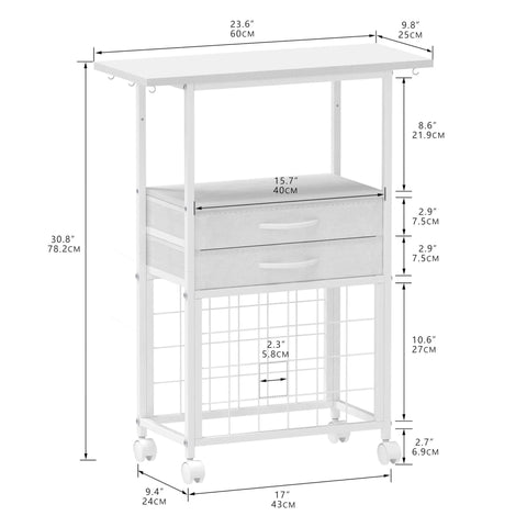 VENNQD Cricut organizer and rolling storage stand, white, with 24 vinyl roll holders and 2 fabric drawers