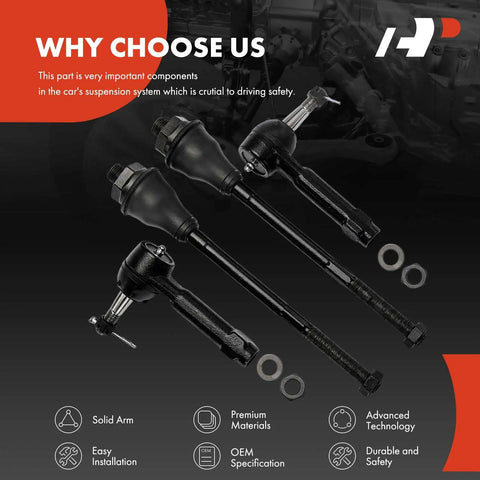 Front Tie Rod End Kit Inner And Outer For Chevy Silverado Suburban Tahoe Avalanche And Cadillac Escalade, black steel tie rod ends with boots