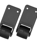 Pair Of Non Swivel Cabinet Casters With L Shaped Plates And Black Pvc Rubber Tires For Speakers giving a smooth roll viewed from the side.