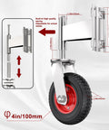 Spring Loaded Gate Caster Wheels Four Inch Rubber Tire Heavy Duty With Hardware For Tube Gates shown with dimensions and spring mechanism.