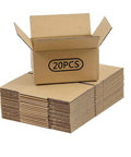 Stack of 20 brown corrugated cardboard mailer boxes with lids, 5.7x3.3x4.1in, single wall, 32 lb, eco friendly moving supplies.