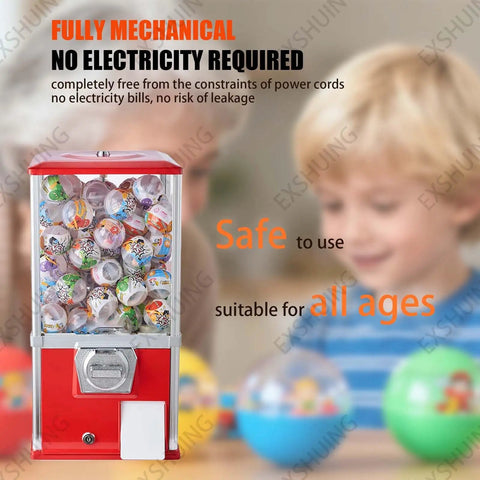Coin Operated Vending Machine For Capsule Toys, Candy, And Bubble Gum, Holds 200 Balls, Gashapon Style, red design