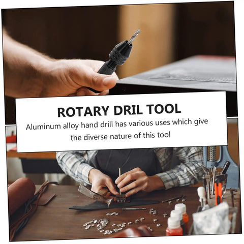 Person using Handy Manual Hand Drill Kit With Pin Vise And Drill Holder for jewelry making on a workbench.