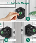 Keyless Entry Fingerprint Door Lock With App Control, Biometric Smart Door Knob showing fingerprint and Bluetooth access options