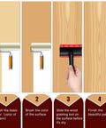 Steps showing Must Have Set Of 3 Wood Graining Tools For DIY Texture Painting with rubber roller and square graining tool.