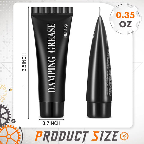 Two Pack 10g Synthetic Damping Grease Lubricant tubes showing product size and weight for washing machine suspension rods and rubber O rings