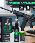 All-In-One Gun Cleaner And Lubricant Kit With CLP Solvent Spray, 2oz And 1oz Needle Oiler Bottles, gun cleaning tools on table