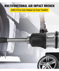 Heavy Duty Air Hammer And Air Impact Wrench Kit With Pneumatic Twin Hammer Torque And Long Nose Reach For Fast Truck Tire Changes Featuring One Inch Square Drive durable aluminum impact wrench with long reach, used for truck tire changes.
