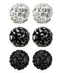Dope 3 Pairs Crystal Ball Stud Earrings Set in White Jet Black and Hematite 6mm Disco Ball Pave Beads Hypoallergenic for Women Sparkly Rhinestone Ball Earrings Perfect for Multiple Piercings and Everyday Glam. 6mm crystal stud earrings in white, black, and hematite