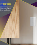 Top Shelf Heavy Duty Blank Wall Plate Outlet Cover One Gang White Polycarbonate Faceplate mounted on a wall near wood paneling.