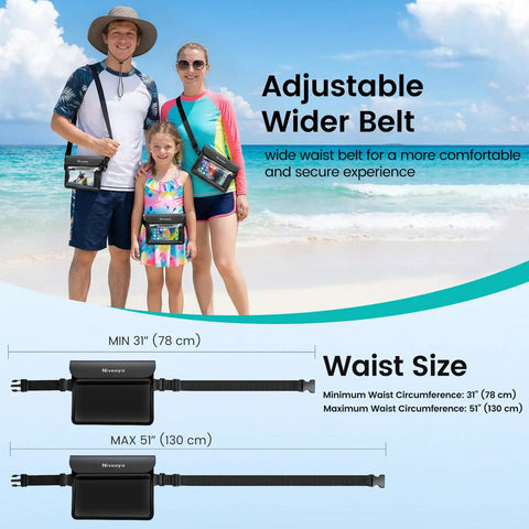 Family wearing IPX8 Waterproof Fanny Pack Duo Dry Bag For Beach Trips And Water Activities on beach