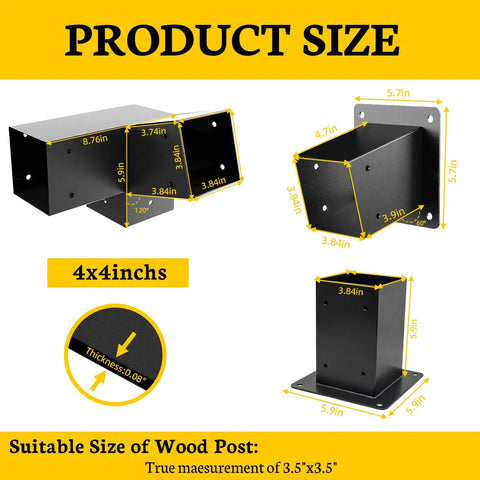 30 Degree 3-Way Pergola Bracket Kit For 4x4 Posts DIY Slant Roof Post Brackets And Post Base Heavy Duty Wood Post Supports For Pavilions Gazebos Porches Cabins 6 Pack