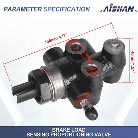 Heavy Duty Brake Load Sensing Proportioning Valve For Toyota Tacoma 1995 Through 2004 showing dimensions and specifications.