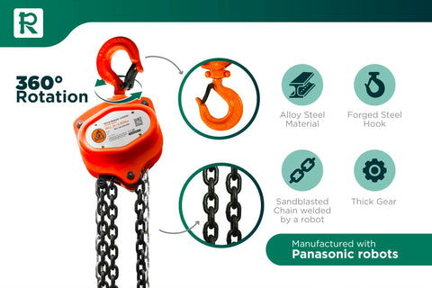 Workhorse Heavy Duty Hand Chain Hoist 4400 Lbs 10 Ft Lift With 2 Heavy Duty Hooks And Forged Locks, alloy steel hook
