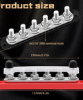 Heavy Duty 250A Marine Bus Bar 12 To 48 Volt Power Distribution Block showcasing six 5/16 inch studs with size details.