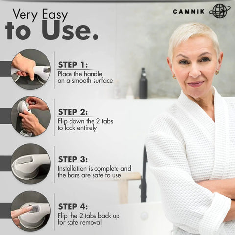 Two Pack Suction Shower Grab Bars For Bathtubs And Showers, No Slip Safety Handles, easy installation instructions and user.