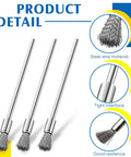 Tear Through Rust And Peeling Paint With This Heavy Duty Ten Pack Stainless Steel Wire Pen Brush featuring 3mm shanks and wire bristles.