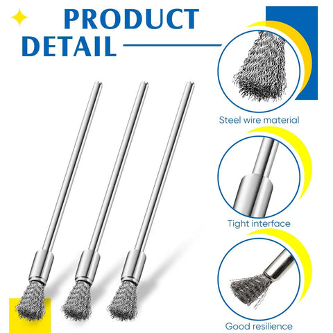 Tear Through Rust And Peeling Paint With This Heavy Duty Ten Pack Stainless Steel Wire Pen Brush featuring 3mm shanks and wire bristles.
