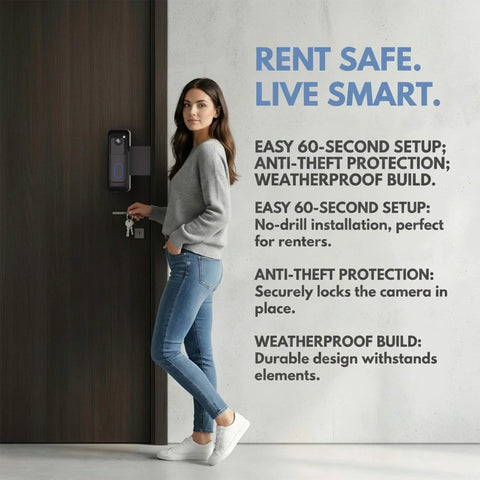 No Drill Doorbell Mount For Blink Video Doorbell Second Generation Adjustable Angle From Zero To Forty Five Degrees shown installed on door