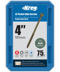 Packaging of Protec-Kote Pocket Screws for Outdoor Projects Weather Resistant Four Inch Coarse Thread Maxi-Loc Head 75 Count Set