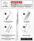 Two Pack 12 Inch Cooking Tweezers Tongs With Precision Serrated Tips Stainless Steel Chef Tweezers ergonomic design detail