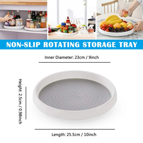 10 Inch Lazy Susan Turntable Pantry Organizer Set With Non Slip Fridge Spice Rack Spin Tray 2 Pack For Cabinets Pantries And Tables Smooth 360 Degree Rotation BPA Free And Durable Kitchen Storage showing dimensions and uses