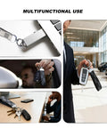 Two Pack Premium Leather Keychain Set for Cars and EDC shown in car, office, and public space use