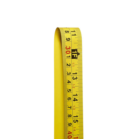 Close-up of 16ft tape measure with imperial and metric markings from Four Pack 16ft Tape Measures Retractable With Auto Lock Dual Readouts Imperial And Metric Inches And Centimeters Rugged ABS Shell For Home Workshop Garage Car And Toolbox.