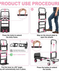 Product use procedure for Premium 3 In 1 Convertible Folding Hand Truck Dolly Cart With Heavy Duty Steel Frame And Smooth Rolling Rubber Wheels Kickass Strength Built Like A Tank Pink Ready To Roll Anywhere.