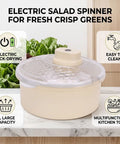 Straight Up Game Changer Electric Salad Spinner With Rapid Drain Tech on countertop, 4L capacity for quick-drying greens.