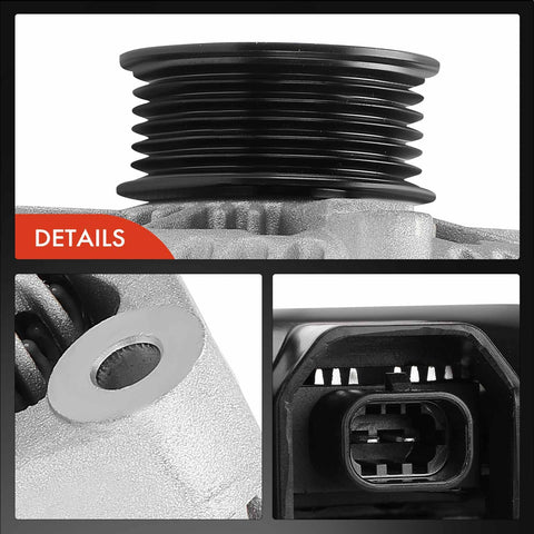 Close-up views of Alternator 170Amp 12V For Chevrolet Impala 2013 2014 Impala Limited 2014 2016 Cadillac XTS 2013 2019 And Suzuki XL-7 2007 2009 V6 3.6L CW 6-Groove Pulley Replace 1042106010 showing pulley and connector details.