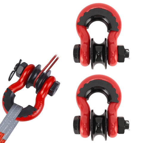 34 Inch Heavy Duty Off Road Recovery Shackle With Pulley 2 Pack, 18 Ton Load Capacity, Carbon Steel With Rubber Coating, Winch Shackle