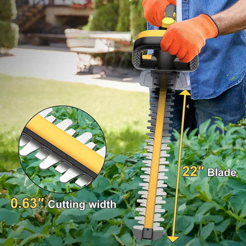 Man using 22 Inch Cordless Hedge Trimmer Tool Only No Battery Hassle Lightweight 4.4 Lbs with 0.63 Inch Cutting Capacity