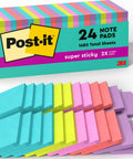Super Sticky Notes 3 By 3 Inches Supernova Neons 24 Pack Hella Bright Colors Value Bomb Office Supply With 2x Adhesion Power Sick Stick Force For Classroom Or Work Area 70 Sheets Per Pad, vibrant sticky notes in assorted colors.