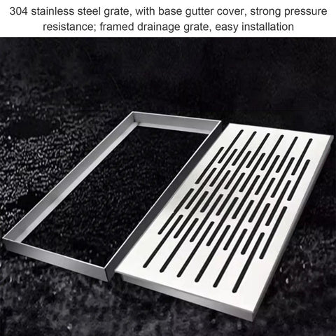 No Sweat Stainless Steel Catch Basin Drain Grate Removable Shower Channel Trench Drain Kit Built Tough For Outdoor Patios, showcasing framed drainage grate with slots.
