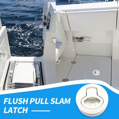 Heavy Duty White Flush Pull Slam Latches 4 Pack For Cabinets And Storage Drawers Slick Plastic Build, flush pull latch on marine hatch.