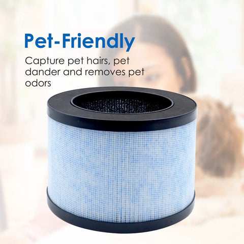 Pet-friendly view of 2 Pack Replacement Filter Set For AROEVE MK01 MK06 Kloudi DH-JH01 TZ-K1 Intelabe EPI080 Elechomes EPI081 Purifiers
