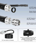 XPORTION RV heated water hose, 25 ft, black silicone hose with 3/4 in NPT aluminum fittings and leakage protection, UL-certified 74 in cord