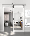 Mirror Barn Door 34x84 Inches With 6 Foot Sliding Door Hardware Kit Included, installed in modern home, white finish