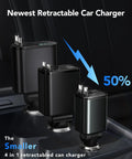 Retractable Car Charger Featuring Hella Convenient 36W Retracted Cable Plus Extra USB C And USB A Ports For Up To 75W Fast Charging Keeps Your Devices Running Smooth, showcasing three sleek chargers.