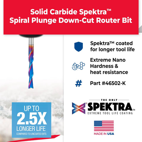 Solid Carbide Spektra Extreme Beefy Tool Life Spiral Plunge Router Bit Down Cut For CNC Woodworking Product Packaging