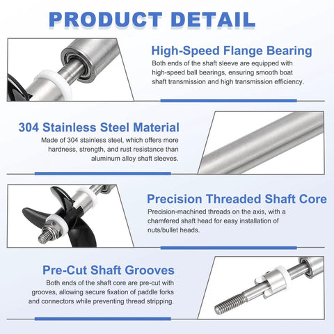 RC Boat Drive Shaft Kit With 200mm Shaft, 25mm Sleeve, 36mm Propeller Trio And Coupling Joint For 4mm Motor Shafts Durable DIY Propulsion Assembly For Fast Smooth Boat And Submarine Builds, 304 stainless steel shaft detail