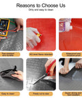 Heavy Duty Cuttable Non Slip Electrical Insulating Mat Waterproof Rubber Safety Flooring Shock Resistant Workzone Cover shown in use with tools, showcasing material durability and easy cleaning.