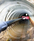 12 Inch Culvert Cleaning Tool Built Tough Steel Hoe Style With Pivoting Joint inside culvert pipe, no handle visible