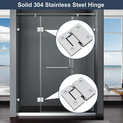 Heavy Lifting Shower Door Hinge With A Zero Friction 180 Degree Sweep Designed From Bulletproof 304 Steel and Clad In A Sharp Brushed Nickel Look.
