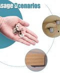 Heavy Duty Nickel Plated Shelf Pins 50 Pack 1/4 Inch L Shaped Cabinet Pegs in hand, showing use in bookshelves and cabinets.